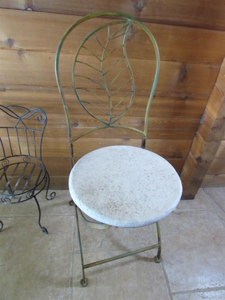 CHAIR PLANT STAND & VINTAGE FOLDING CHAIR WITH STONE SEAT