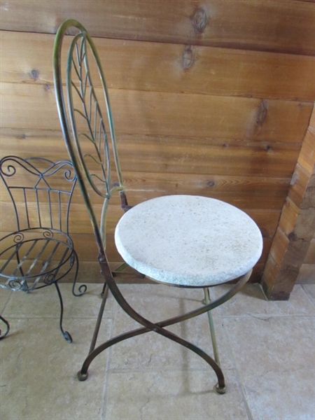 CHAIR PLANT STAND & VINTAGE FOLDING CHAIR WITH STONE SEAT