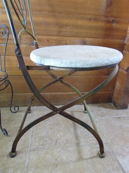 CHAIR PLANT STAND & VINTAGE FOLDING CHAIR WITH STONE SEAT