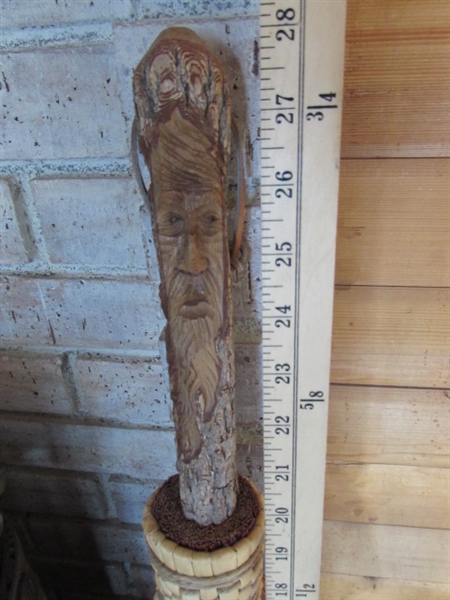 WHISK BROOMS, BASKET & WHITE BIRCH LOGS