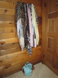 LARGE COLLECTION OF FASHION SCARVES, BASKET OF POUCHES & A BELT