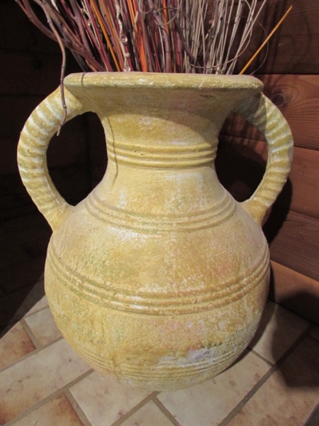 LARGE CLAY POT W/BRANCH DECOR