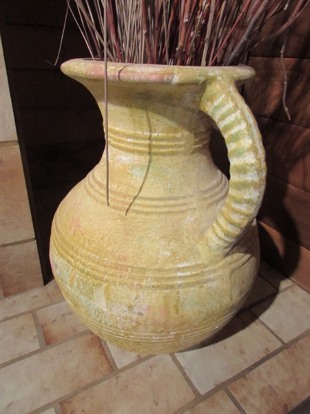 LARGE CLAY POT W/BRANCH DECOR