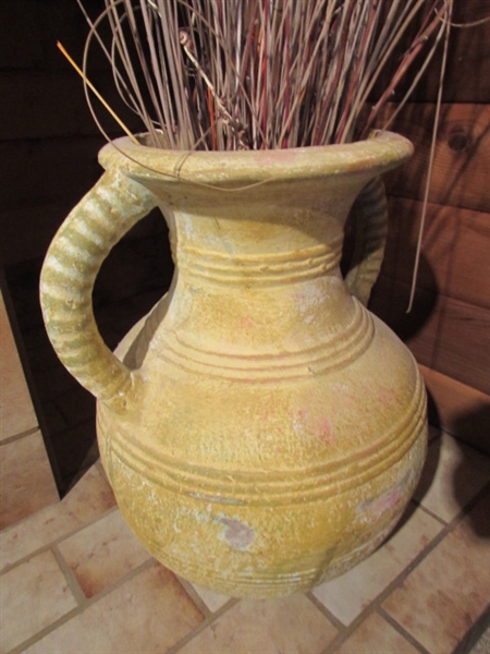 LARGE CLAY POT W/BRANCH DECOR