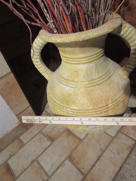 LARGE CLAY POT W/BRANCH DECOR