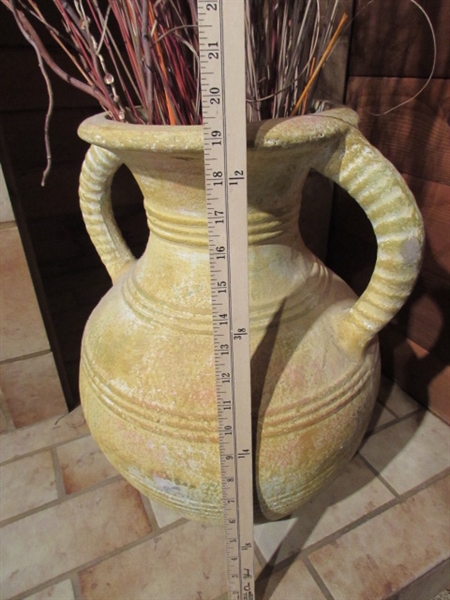 LARGE CLAY POT W/BRANCH DECOR