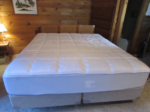 CALIFORNIA KING MATTRESS & SPLIT BOXSPRINGS W/METAL FRAME & HEADBOARD - COMES W/MATTRESS PAD