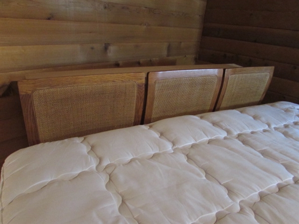 CALIFORNIA KING MATTRESS & SPLIT BOXSPRINGS W/METAL FRAME & HEADBOARD - COMES W/MATTRESS PAD