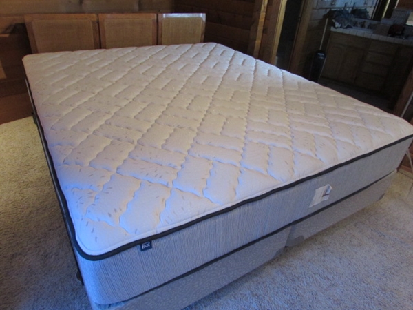 CALIFORNIA KING MATTRESS & SPLIT BOXSPRINGS W/METAL FRAME & HEADBOARD - COMES W/MATTRESS PAD