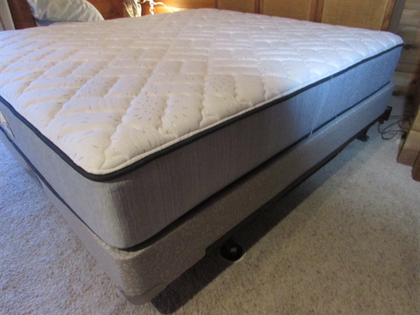 CALIFORNIA KING MATTRESS & SPLIT BOXSPRINGS W/METAL FRAME & HEADBOARD - COMES W/MATTRESS PAD