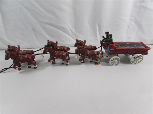 CAST IRON REPLICA CLYDESDALES PULLING A BEER WAGON