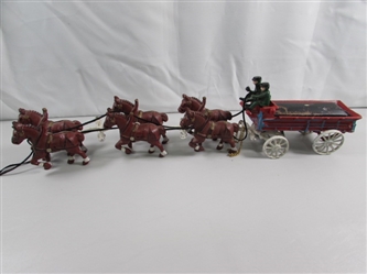 CAST IRON REPLICA CLYDESDALES PULLING A BEER WAGON