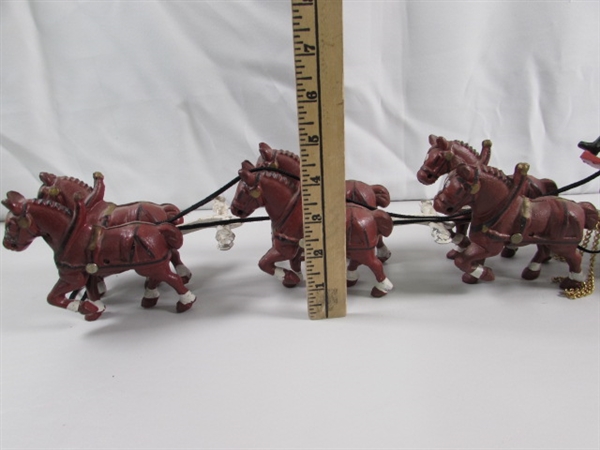 CAST IRON REPLICA CLYDESDALES PULLING A BEER WAGON