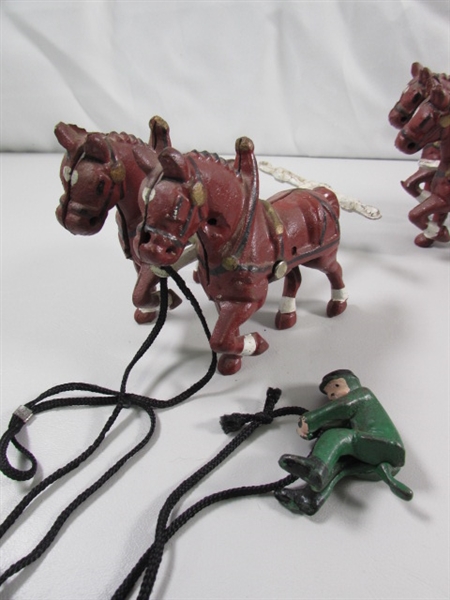 CAST IRON REPLICA CLYDESDALES PULLING A BEER WAGON