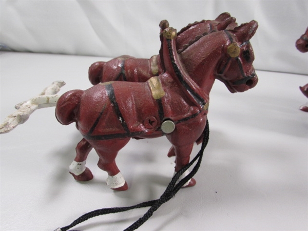 CAST IRON REPLICA CLYDESDALES PULLING A BEER WAGON