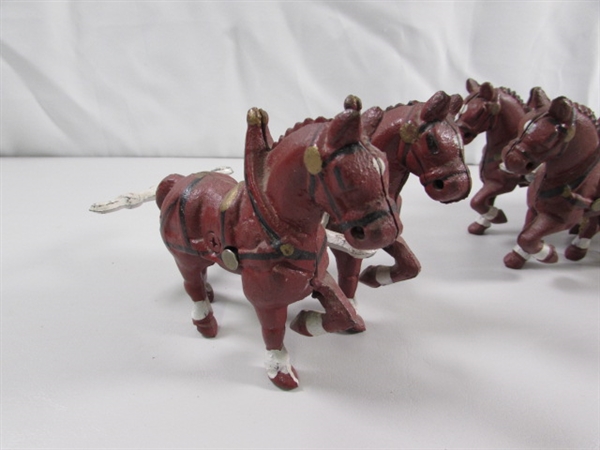 CAST IRON REPLICA CLYDESDALES PULLING A BEER WAGON