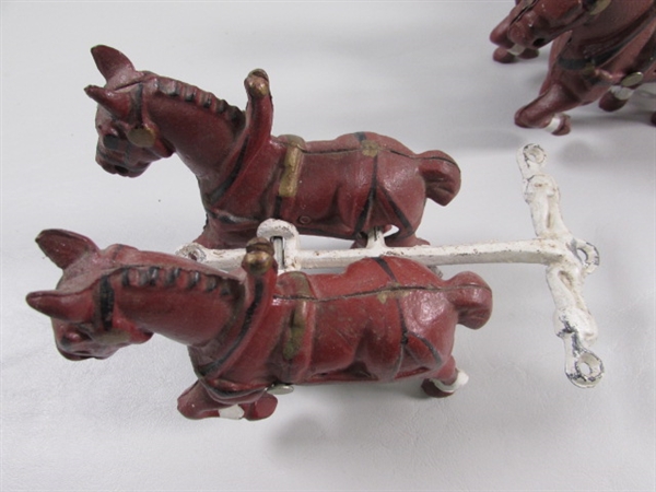 CAST IRON REPLICA CLYDESDALES PULLING A BEER WAGON