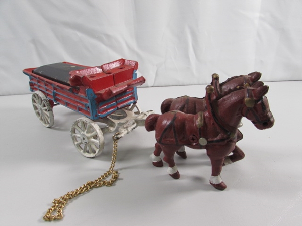 CAST IRON REPLICA CLYDESDALES PULLING A BEER WAGON