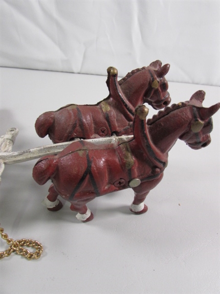 CAST IRON REPLICA CLYDESDALES PULLING A BEER WAGON