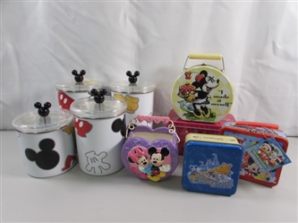 METAL MICKEY MOUSE CANISTERS & MICKEY/MINNIE TINS & MORE