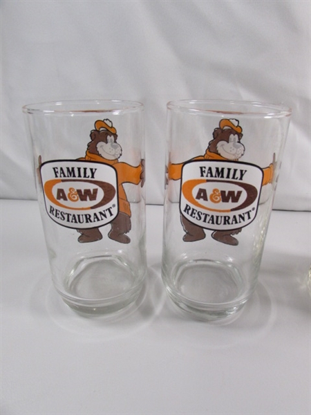 A&W ROOT BEER MUGS & GLASSES & TINY SHOT GLASS MUGS