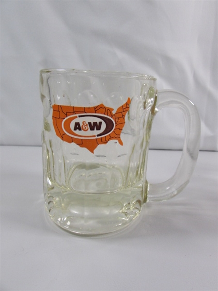 A&W ROOT BEER MUGS & GLASSES & TINY SHOT GLASS MUGS