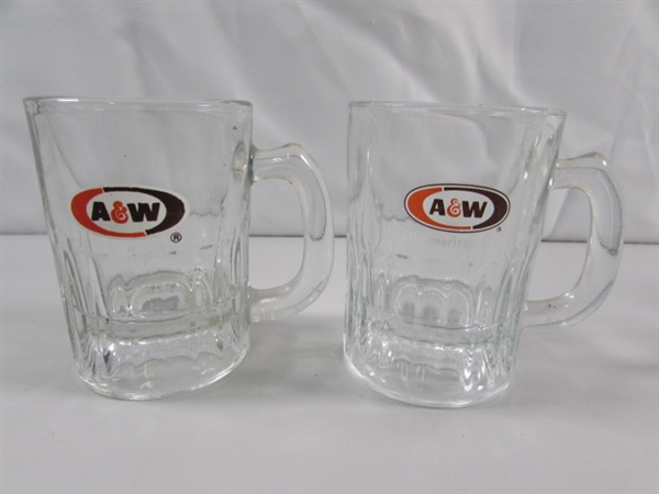 A&W ROOT BEER MUGS & GLASSES & TINY SHOT GLASS MUGS