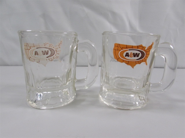 A&W ROOT BEER MUGS & GLASSES & TINY SHOT GLASS MUGS