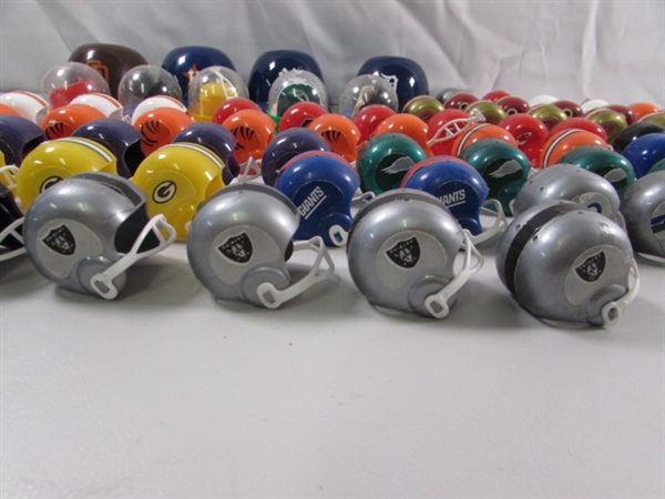 COLLECTION OF FOOTBALL HELMETS & BASEBALL CAPS