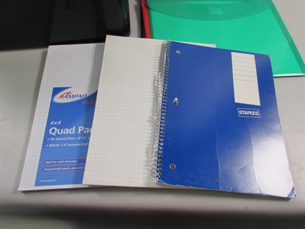 OFFICE SUPPLIES, FILE FOLDERS, PLASTIC FILING BIN, WHITE BOARD & MORE