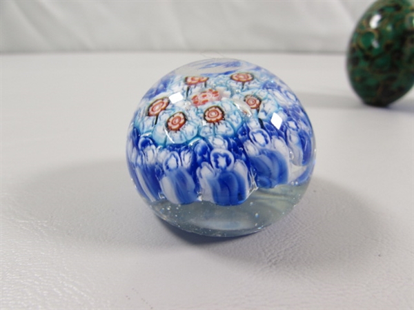 MILLEFIORI GLASS ORB, HAND PAINTED EGG & HAND BLOWN ORNAMENT