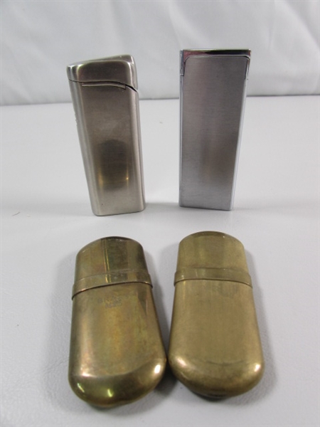 2 VINTAGE BRASS LIGHTERS & 2 MODERN LIGHTERS