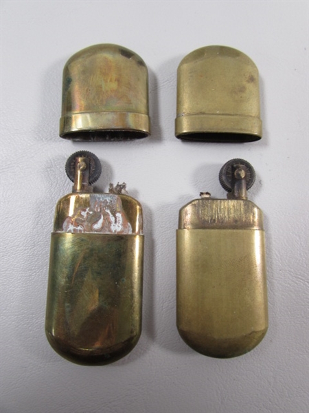 2 VINTAGE BRASS LIGHTERS & 2 MODERN LIGHTERS