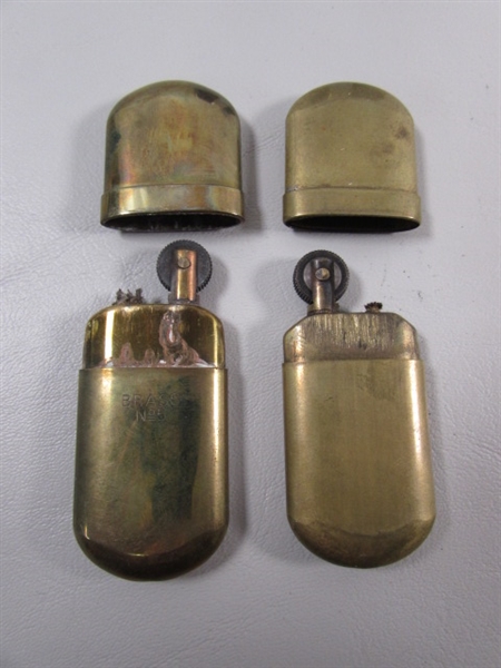 2 VINTAGE BRASS LIGHTERS & 2 MODERN LIGHTERS