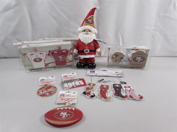 NEW SAN FRANCISCO 49ER'S ORNAMENTS & CHRISTMAS GNOME