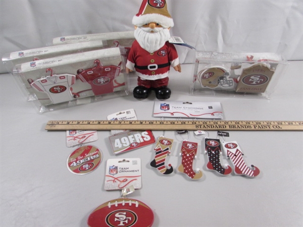 NEW SAN FRANCISCO 49ER'S ORNAMENTS & CHRISTMAS GNOME