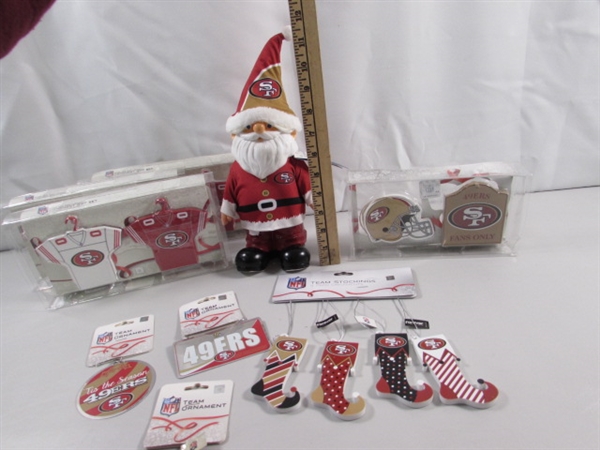 NEW SAN FRANCISCO 49ER'S ORNAMENTS & CHRISTMAS GNOME