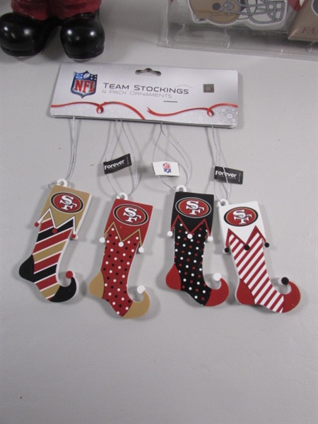 NEW SAN FRANCISCO 49ER'S ORNAMENTS & CHRISTMAS GNOME