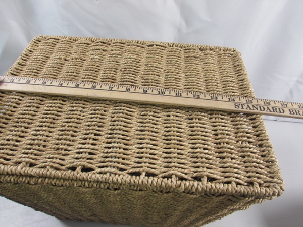 PAIR OF WIRE FRAMED WOVEN STORAGE BINS/BASKETS