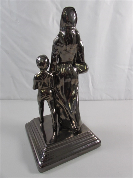 CERAMIC JB JENNINGS STATUE OF A PIONEER WOMAN & BOY