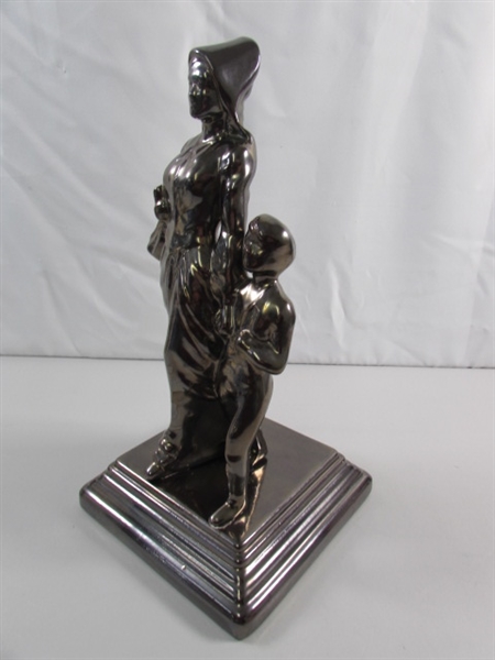 CERAMIC JB JENNINGS STATUE OF A PIONEER WOMAN & BOY