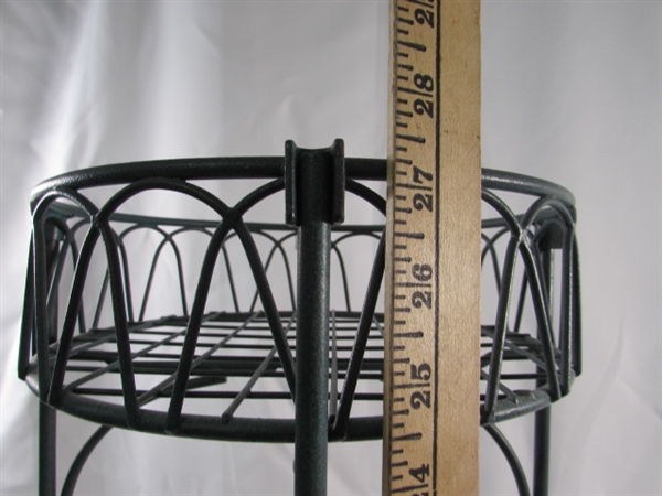 2-TIER METAL PLANT STAND & LARGE HAND FORGED COPPER POT