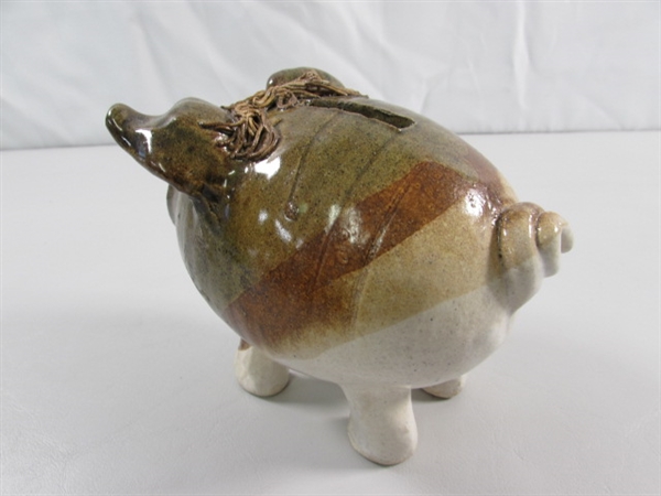 2 HANDCRAFTED STONEWARE PIGGY BANKS