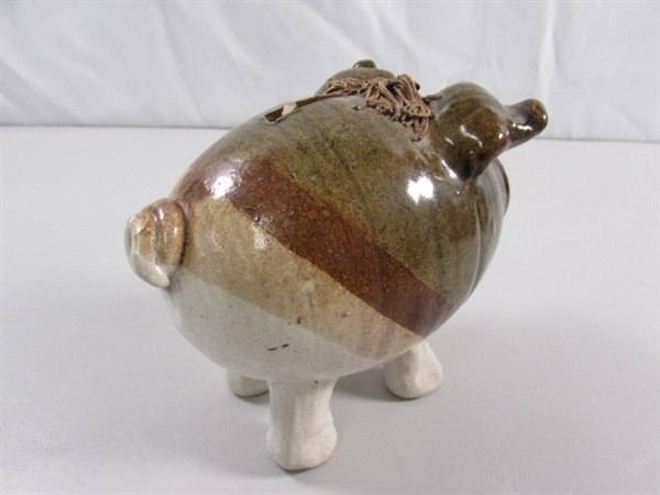 2 HANDCRAFTED STONEWARE PIGGY BANKS