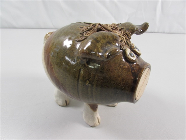 2 HANDCRAFTED STONEWARE PIGGY BANKS