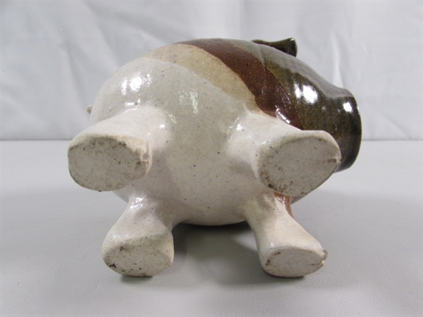 2 HANDCRAFTED STONEWARE PIGGY BANKS