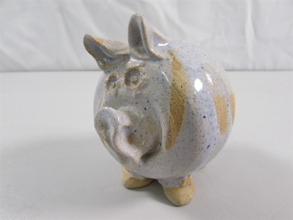 2 HANDCRAFTED STONEWARE PIGGY BANKS