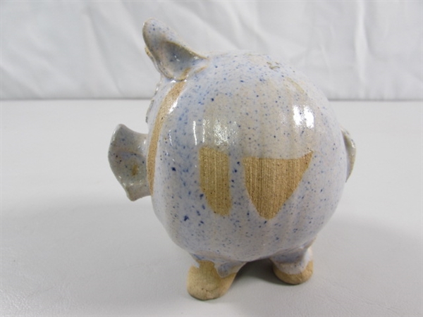 2 HANDCRAFTED STONEWARE PIGGY BANKS