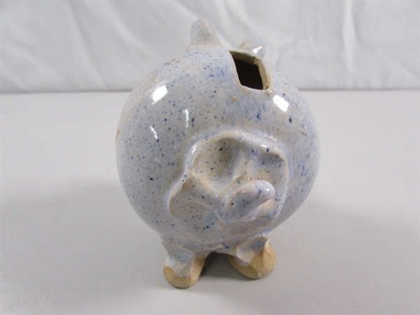 2 HANDCRAFTED STONEWARE PIGGY BANKS