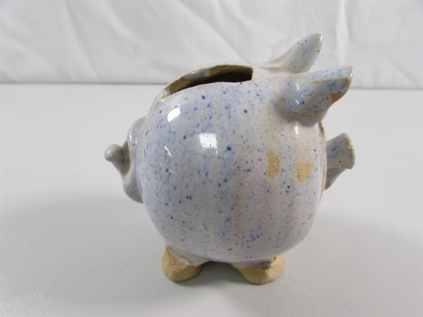 2 HANDCRAFTED STONEWARE PIGGY BANKS